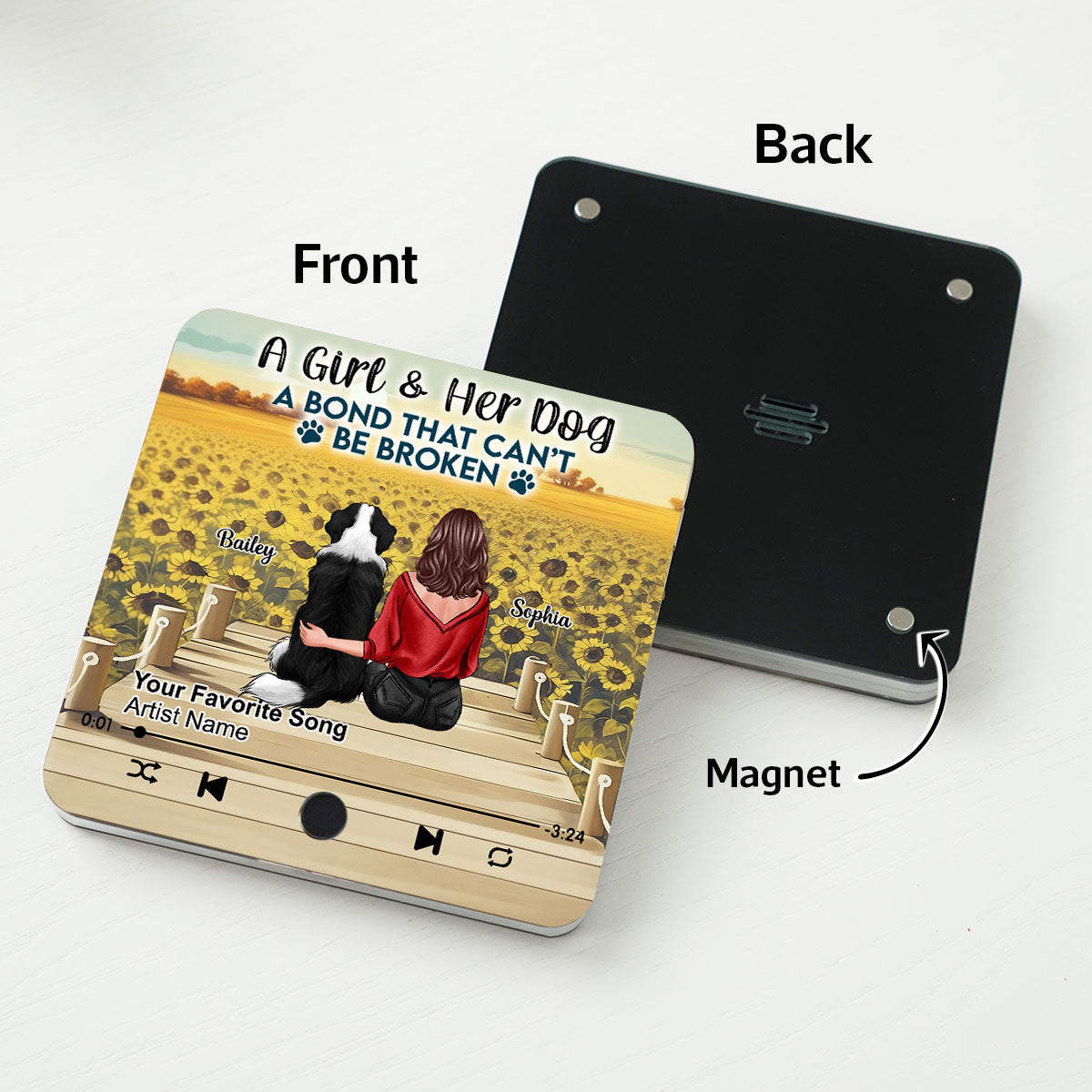 A Girl And Her Dog Personalized Music Fridge Magnet, Heartfelt Gift For Her, For Dog Lovers