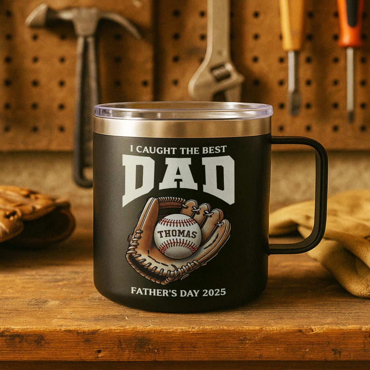 We Caught The Best Dad Baseball Personalized Stainless Steel Tumbler With Handle| Coolest Father's Day Gift For Dad