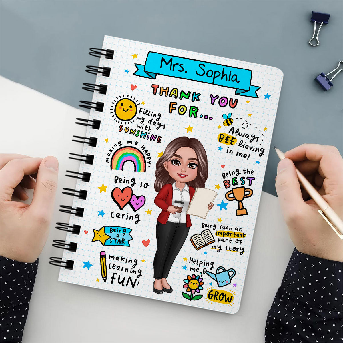 Message To Teacher Appreciation Gift Personalized Spiral Notebook Journal, Back To School Gift For Teacher