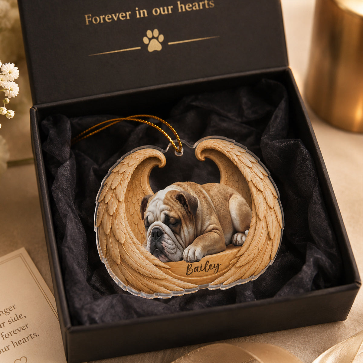 Dog Cat Memorial Angel Wings - Personalized Acrylic Ornament - Heartfelt Sympathy Gift for Pet Lovers