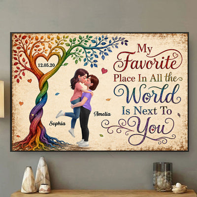 My Favorite Place is Next to You LGBTQ+ Couple - Personalized Poster - Heartfelt Anniversary Gift for Her, for Him, Pride Month Decor