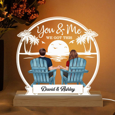Beach Landscape Back View Couple Sitting Personalized Custom Shape Acrylic Plaque Warm LED Night Light