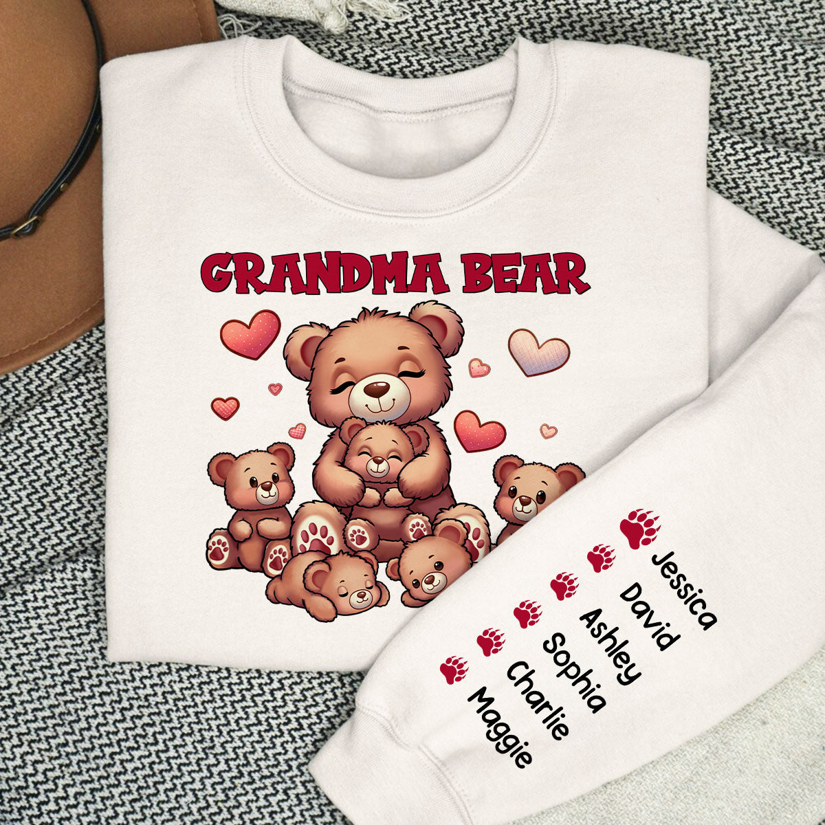 Cute Grandma Bear Mama Bear Personalized Sleeve Printed Sweatshirt