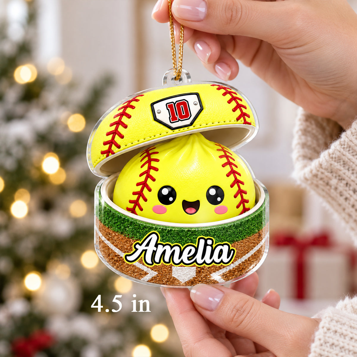 Custom Softball Dumpling Squishy Style - Personalized Acrylic Ornament - Christmas Gift for Daughter, Son, Grandkids