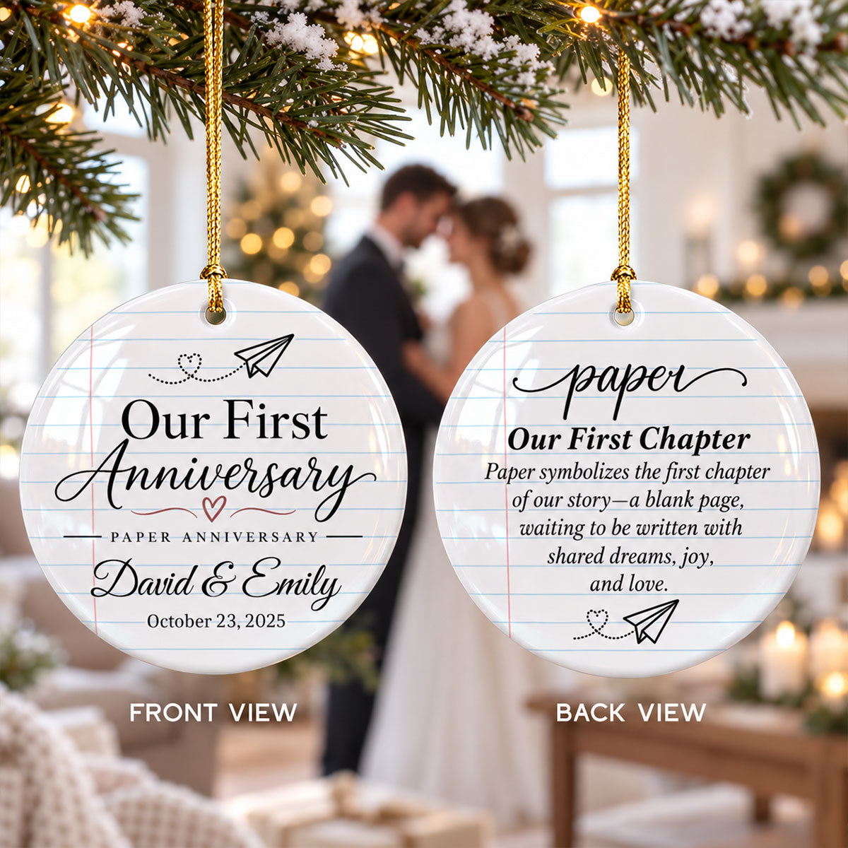 Our 1st Wedding Anniversary Paper Anniversary - Personalized Ceramic Ornament - First Year Keepsake Gift For Him Gift For Her