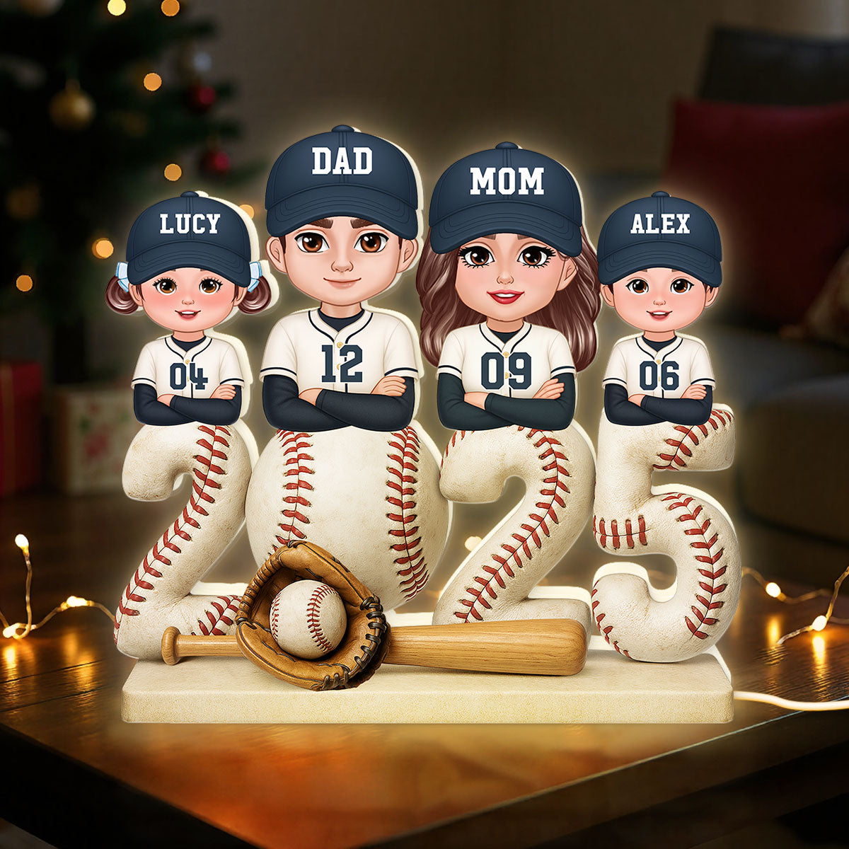 3D Effect Christmas Baseball Team Family - Personalized Light Box