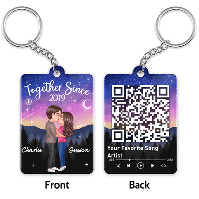 Doll Couple Kissing In Galaxy Night Favorite Song Scannable QR Code Personalized Acrylic Keychain
