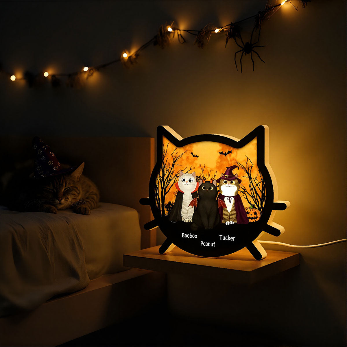 Spooky Halloween Theme Cat Face - Personalized Light Box