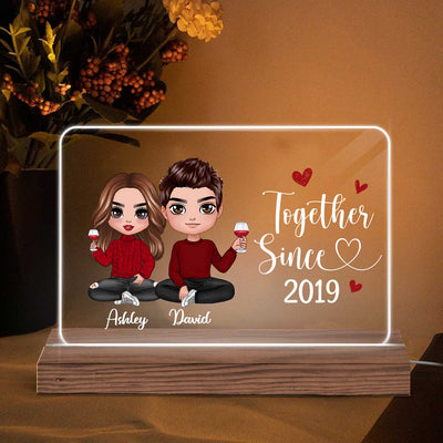 Doll Couple Sitting Gift For Him Gift For Her Personalized Custom Shape Acrylic Plaque LED Night Light