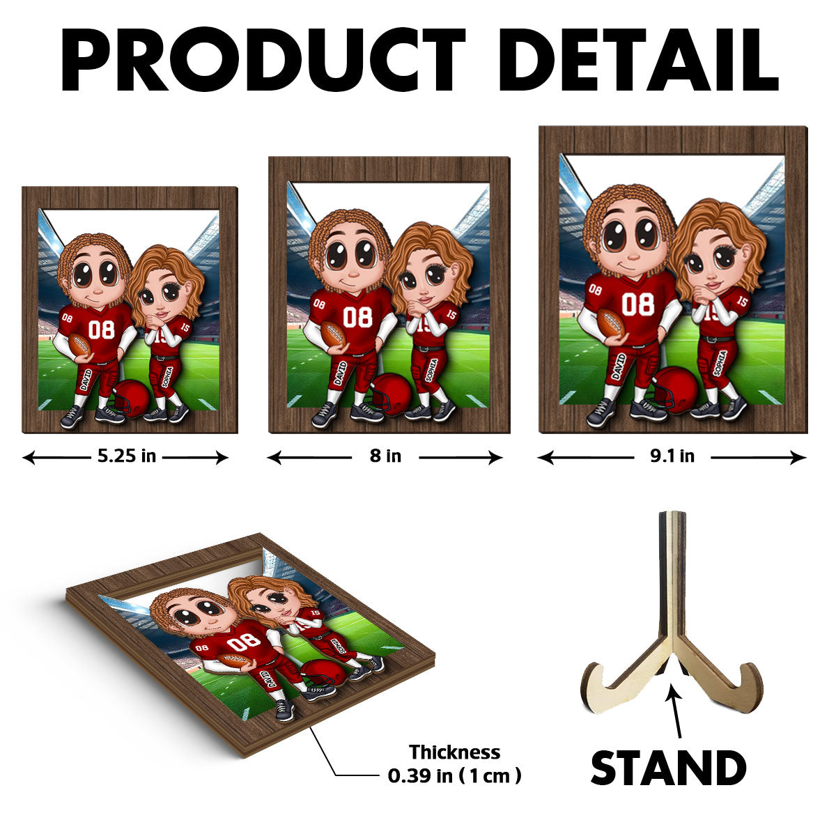 American Football Couple Y2K Style At Field Personalized 2-Layer Wooden Plaque,  Gift for Couples, Gift For Football Fans, Super Bowl 2025