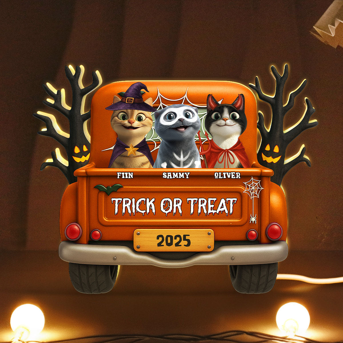Halloween Cats On Truck Personalized Light Box, Halloween Decoration