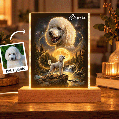 Dog Howling to the Moon - Personalized Acrylic Block LED Night Light - Gift for Dog, Cat Lovers, Pet Memorial Gift, Christmas Gift for Her, for Him