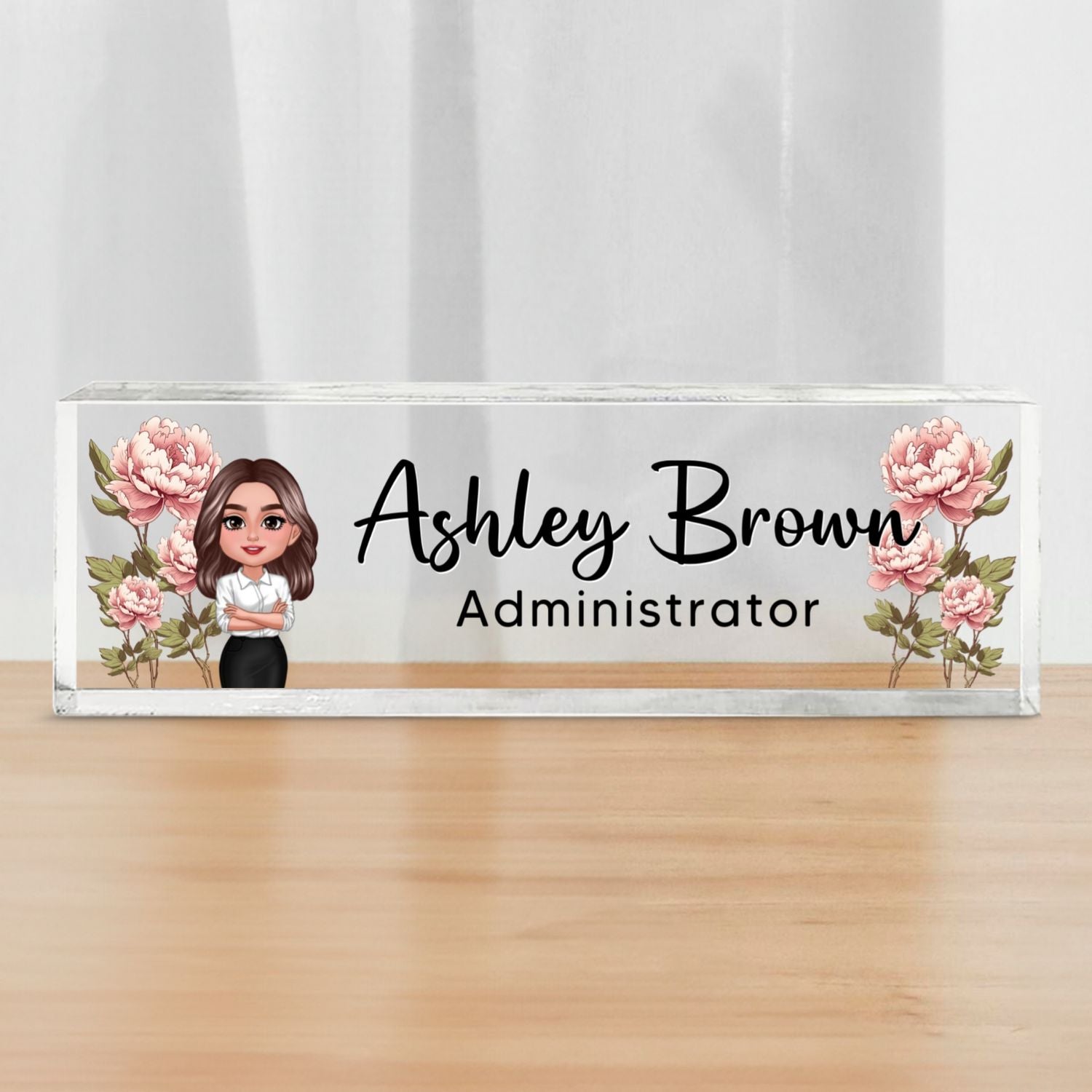 Birth Month Flowers Woman - Personalized Acrylic Desk Name Plate - Gift For Colleagues, Coworkers, Boss