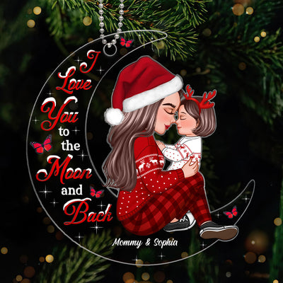 Grandma Mom Holding Kid Sitting On Moon Personalized Acrylic Ornament