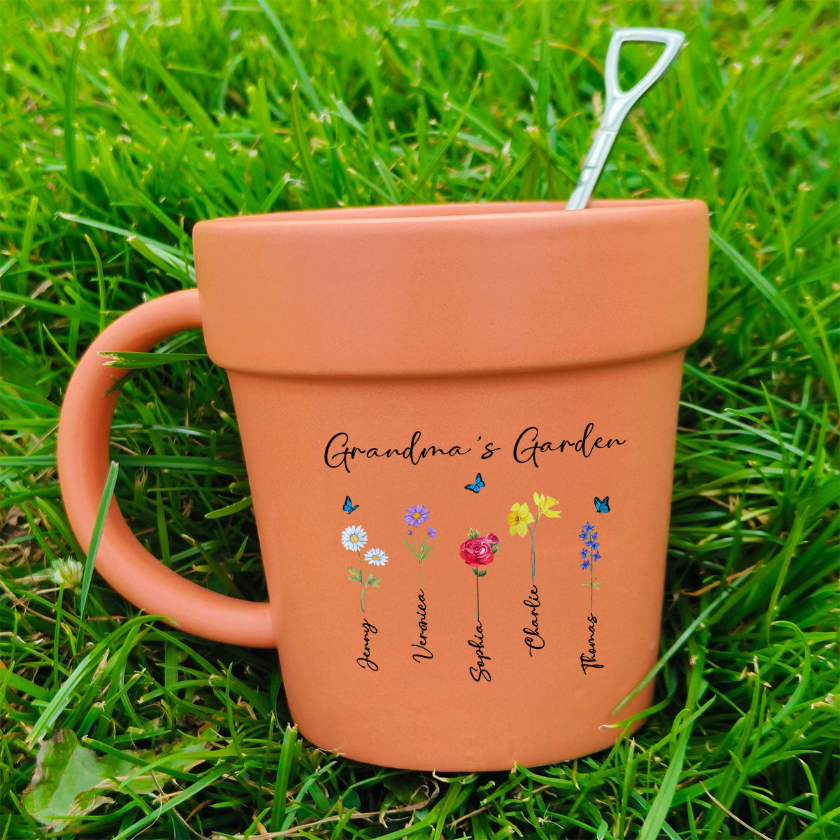 Grandma's Garden Watercolor Birth Month Flower Personalized Plant Pot Ceramic Mug