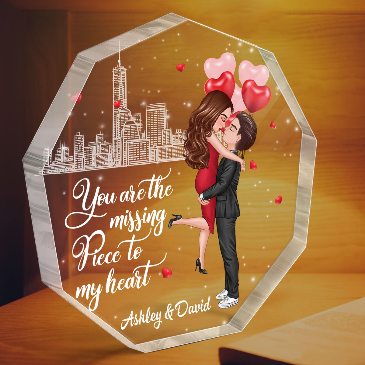 The Missing Piece To My Heart Personalized Nonagon Acrylic Plaque - Valentine‘s Day Gift For Him, Gift For Her