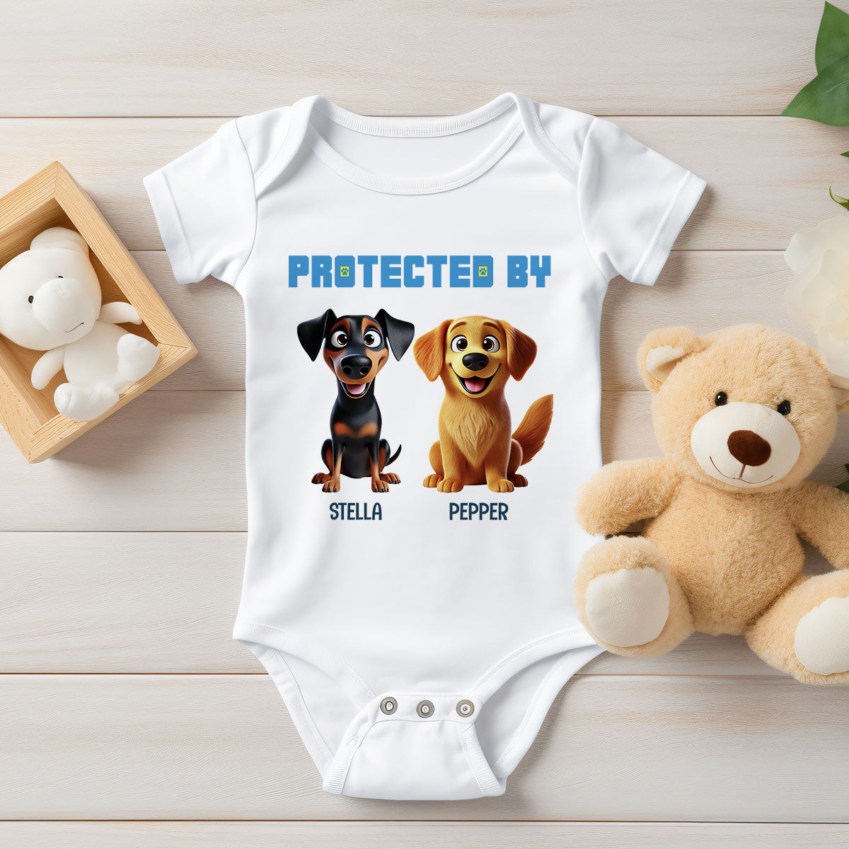 Protected By Dogs Personalized Baby Onesie Baby Shirt