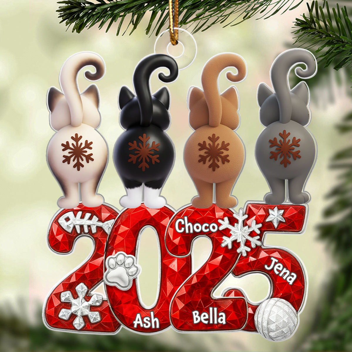 3D Crystal Effect Funny Cat Back View - Personalized Acrylic Ornament - Christmas Gift for Cat Lovers