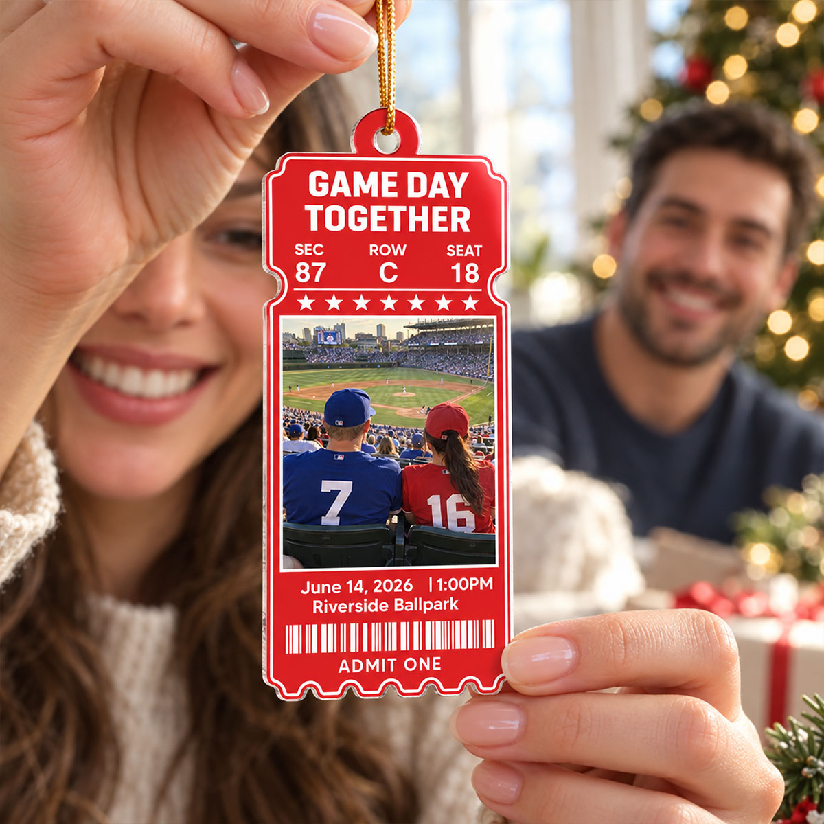 Custom Sports Ticket - Personalized Acrylic Ornament - Game Day Keepsake Stadium Memory, Christmas Gift for Him, for Her