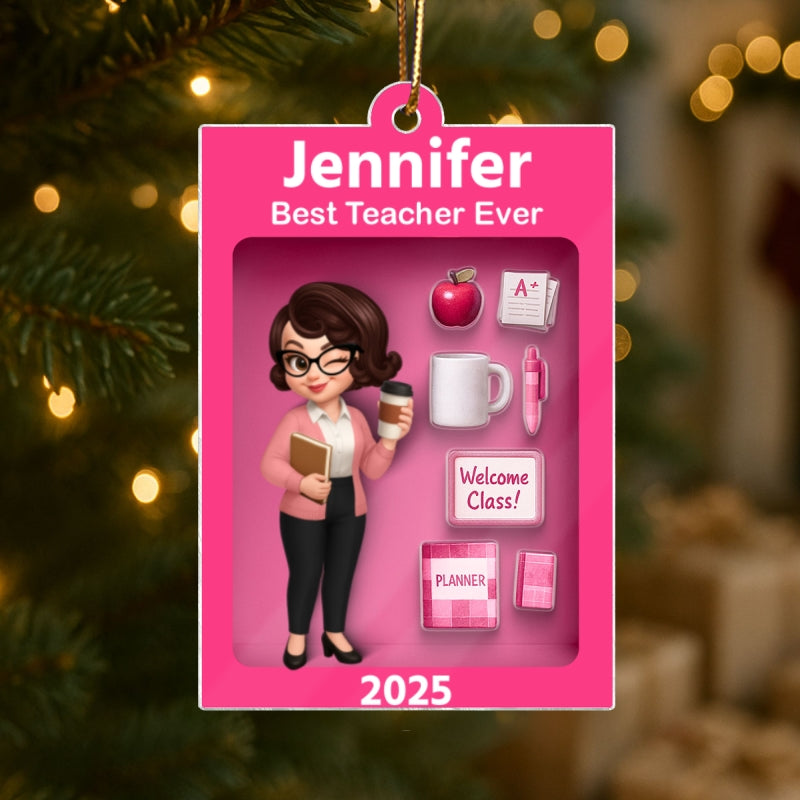 Pretty Teacher In Toy Box 3D Effect - Personalized Acrylic Ornament -Special Christmas Gift For Teacher For Co-workers