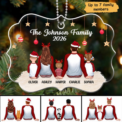Back View Pajamas Family Dad Mom Kids Dogs Cats Personalized Acrylic Ornament