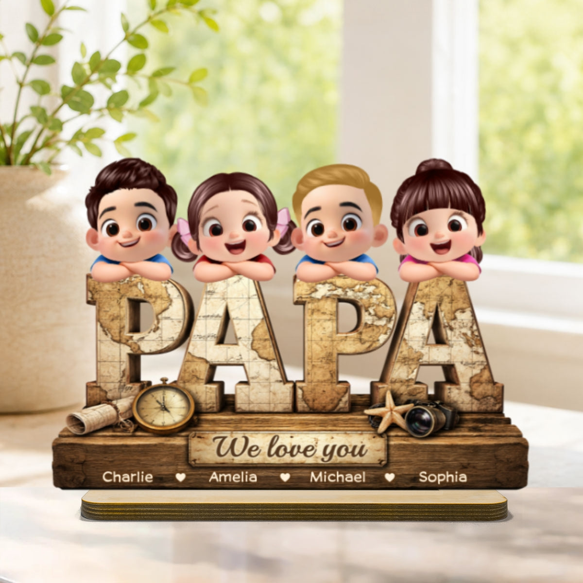 Papa We Love You - Personalized 2-Layered Wooden Plaque - Sentimental Father's Day Gift for Grandpa, Dad, Husband