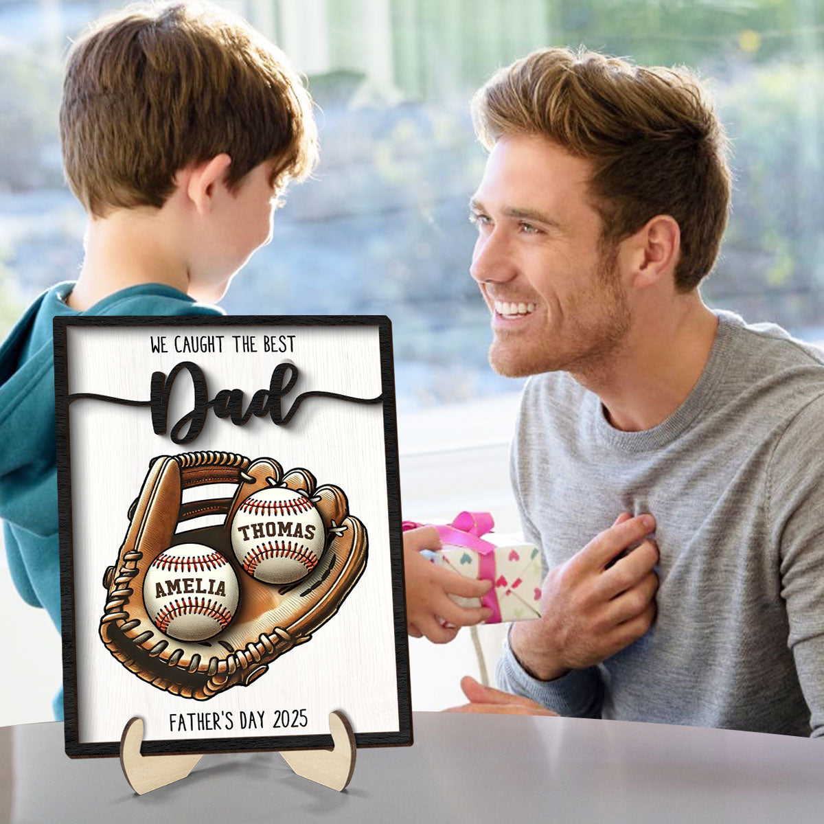 We Caught The Best Dad Baseball, Softball - Personalized 2-Layered Wooden Plaque - Gift For Dad, Gift For Husband, Gift For Grandpa