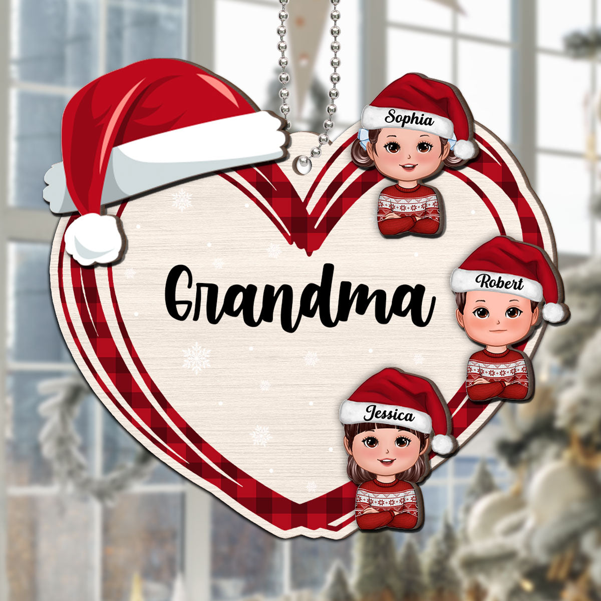Christmas Grandma's Little Cute Kids Personalized 2-Layer Wooden Ornament