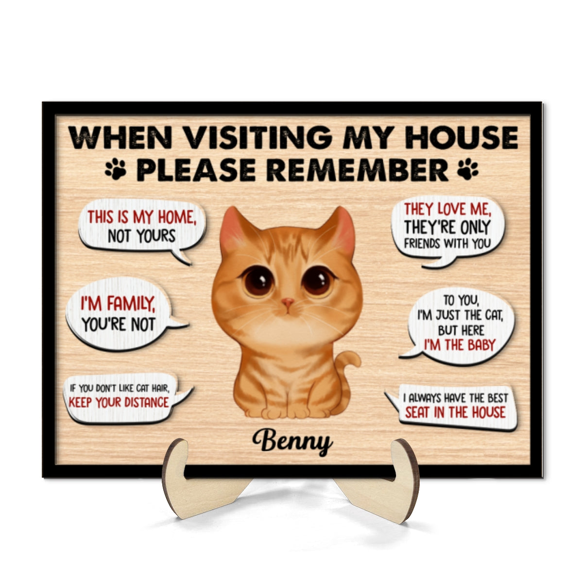 Remember When Visiting Cats House Watercolor Cats Personalized 2-layer Wooden Plaque