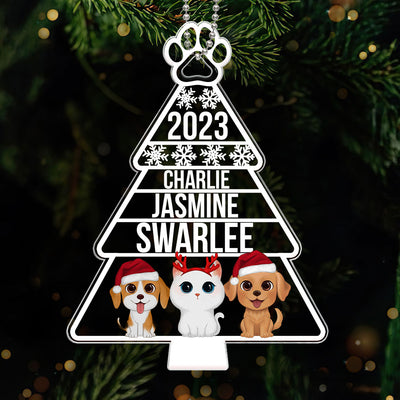 Dogs Cats Christmas Tree Shaped Personalized Acrylic Ornament