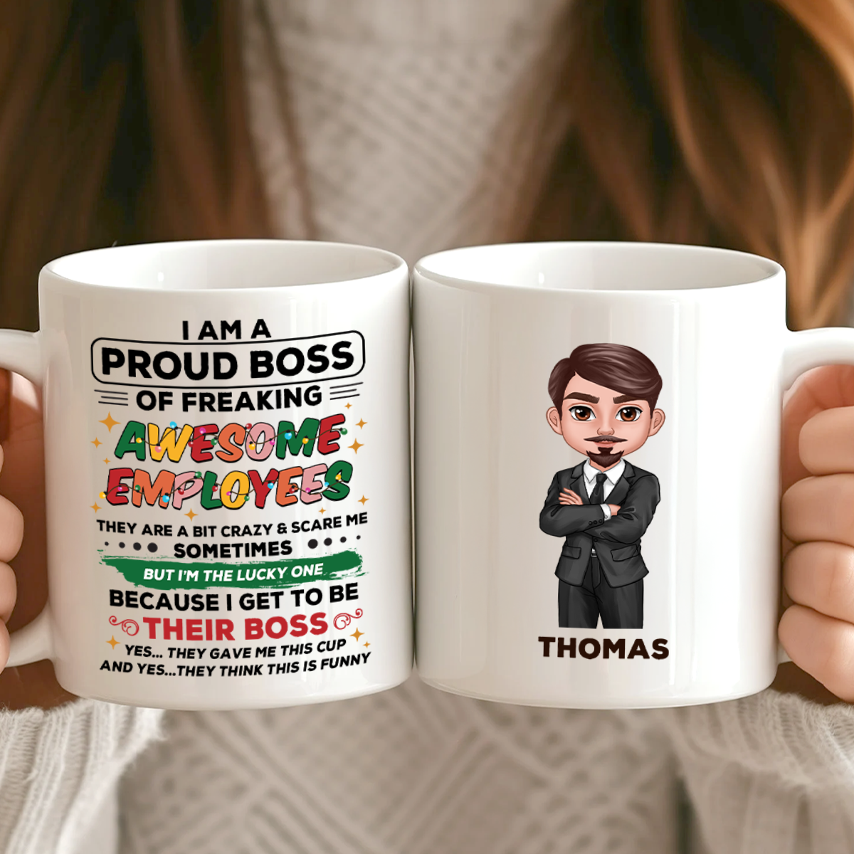 Proud Boss Of Freaking Awesome Employees Personalized Mug, Funny Christmas Gift For Boss