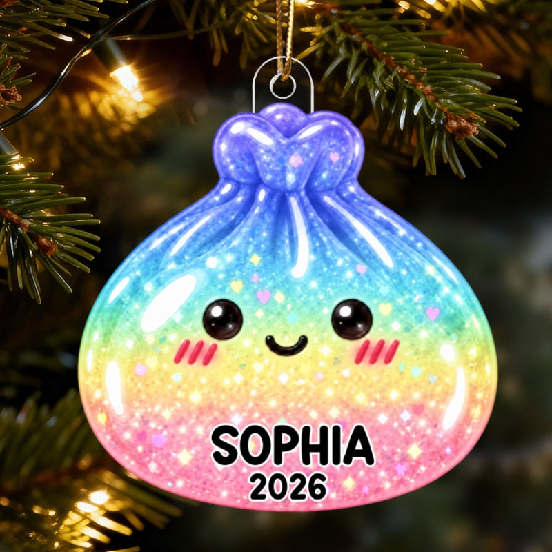 Super Cute Funny Dumpling Dim Sum Custom Name - Personalized Acrylic Ornament - Christmas Gift, Keepsake For Kids, Teenagers