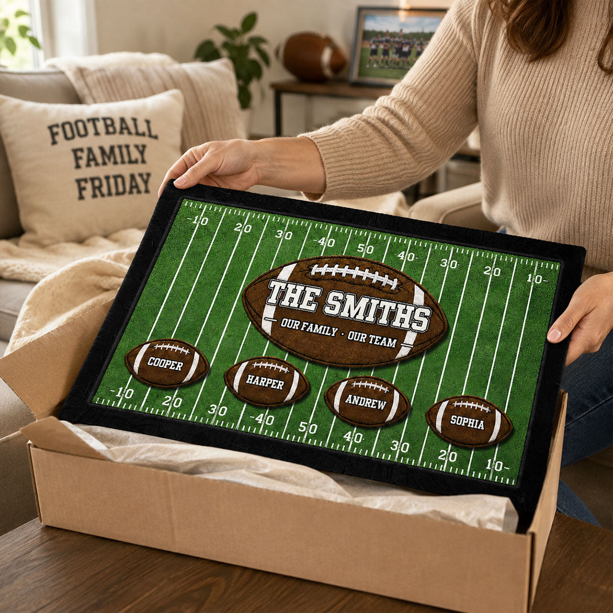Our Family Our Team Football - Personalized Doormat - Gift for Football Families