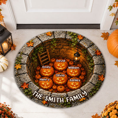 Halloween Pumpkin Family - Personalized Doormat - Spooky Gothic Floor Decor