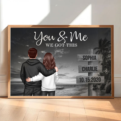 Retro Couple Street Sign Beach Landscape - Personalized Poster - Heartfelt Couple Gift for him, for her