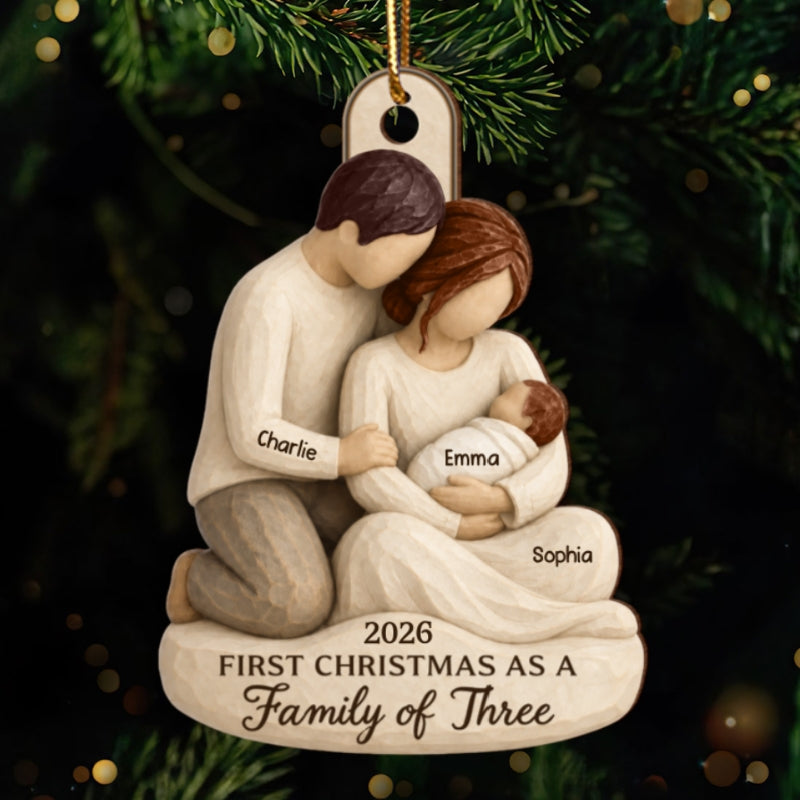 And Then There Were Three 2D Flat Printed - Personalized Wooden Ornament - First Christmas Keepsake For New Parents