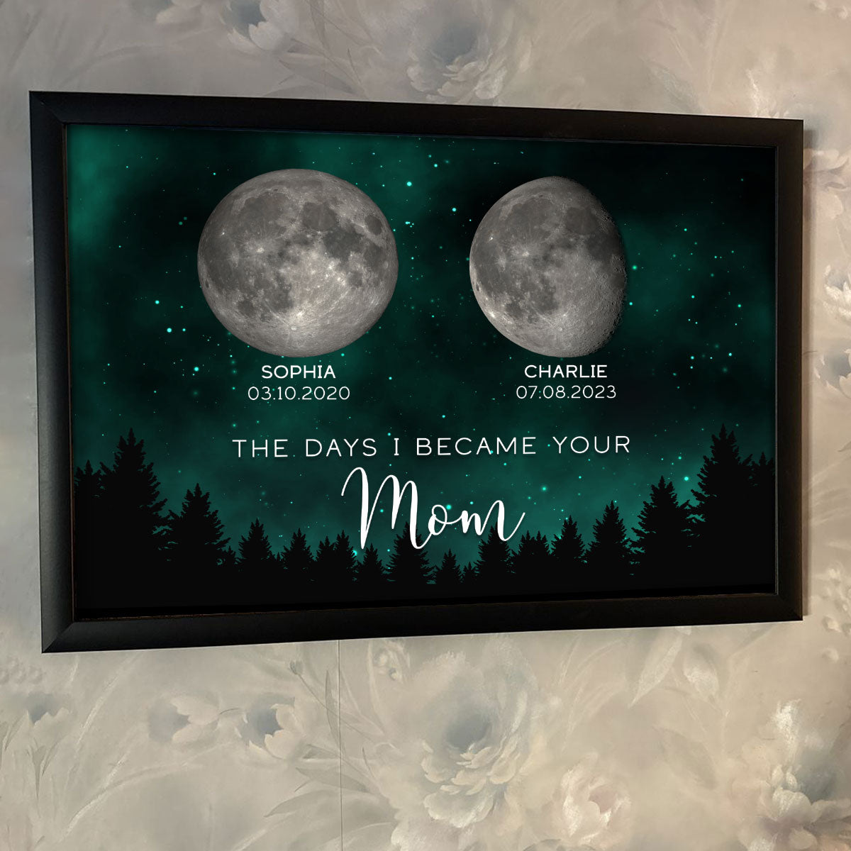 Galaxy Night The Days You Became Our Mom Birthday Moon Phase - Personalized Poster - Gift for Mom, Gift for Grandma, Gift for Wife