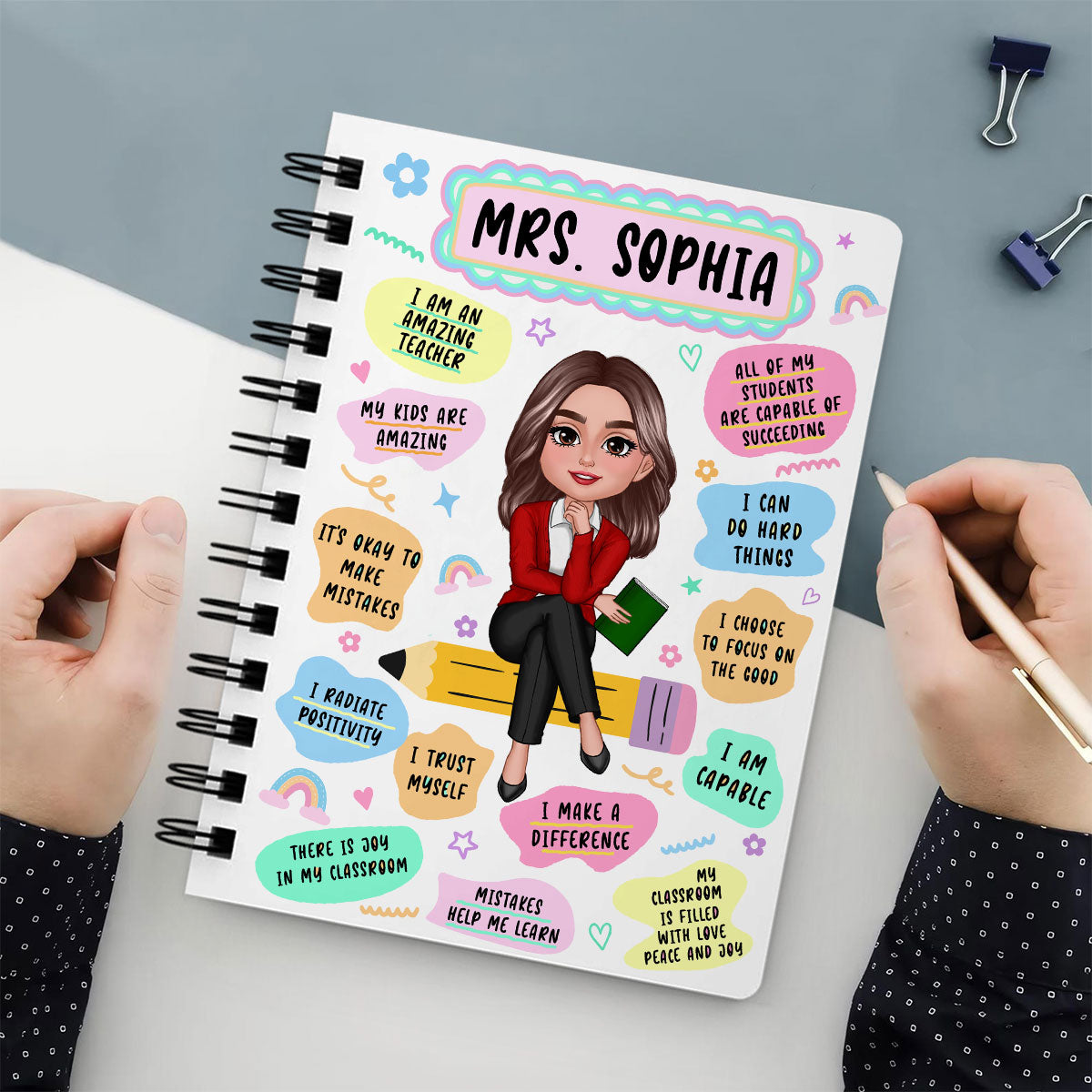 Teacher Daily Affirmation Personalized Spiral Notebook Journal, Back To School Stationery For Teacher