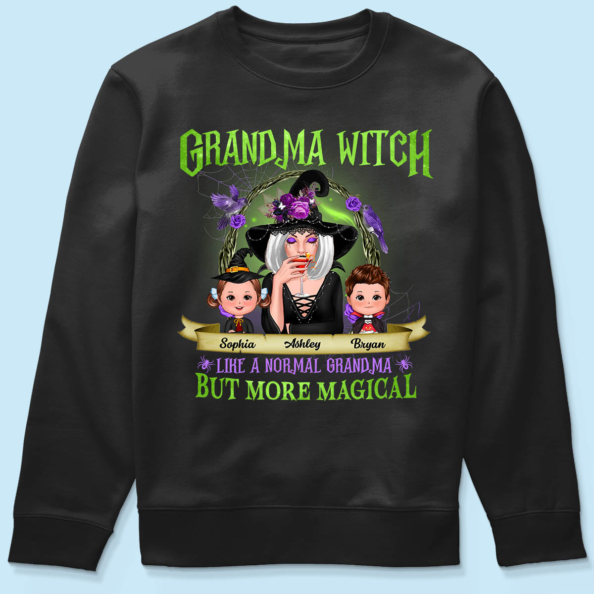 Green And Purple Halloween Grandma And Kids Personalized Shirt
