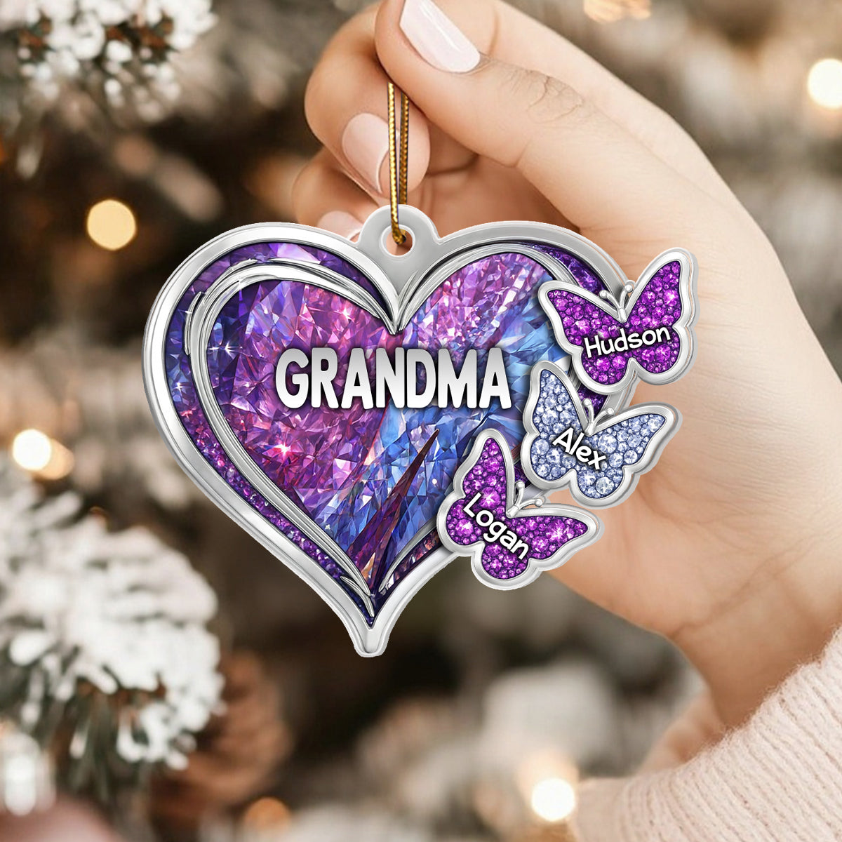 Grandma Butterfly with Grandkids Names 3D Crystal Effect - Personalized Acrylic Ornament - Christmas Gift for Grandma