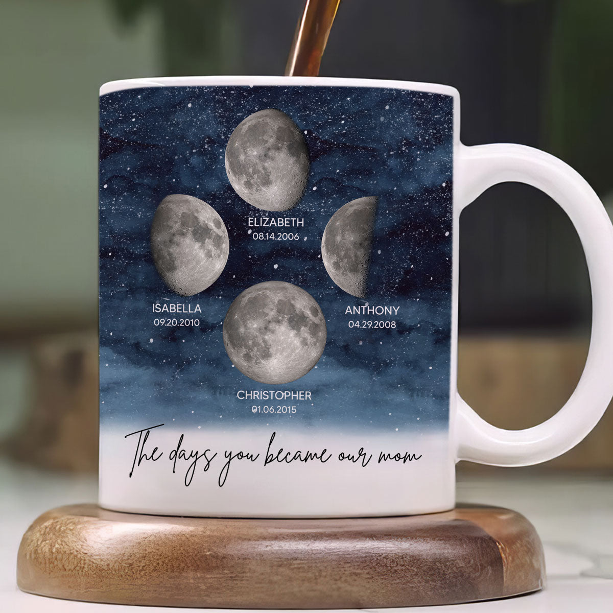 Starry Night Custom Birth Moon Phase The Day You Became Mom Personalized Mug, Gift
