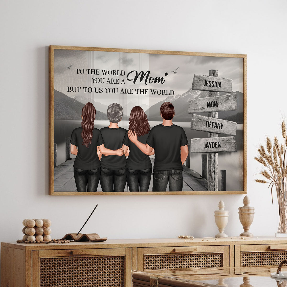 You Are The World Woman & Kids Sign Post Personalized Poster, Heartfelt Gift For Mom