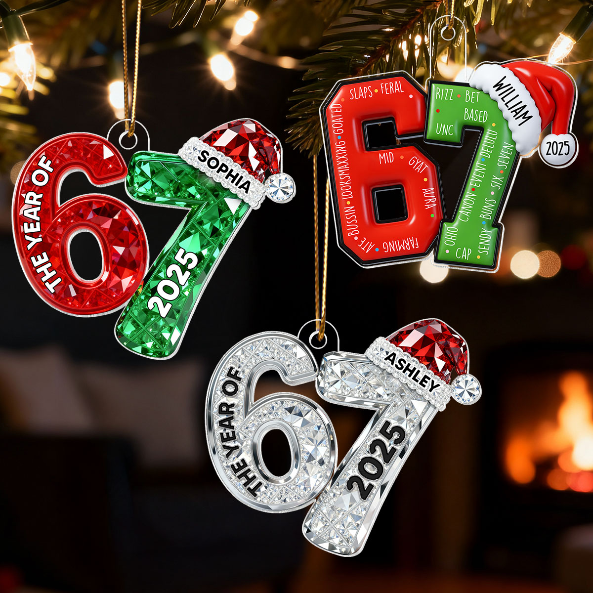 3D Shining Effect 67 Six Seven 2025 Slang Christmas - Personalized Acrylic Ornament - Funny Christmas Gift For Teen, Grandkid, Gen Alpha