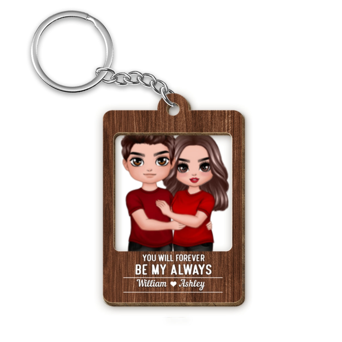 Doll Couple Standing Embracing Valentine‘s Day Gift Personalized Wooden Keychain