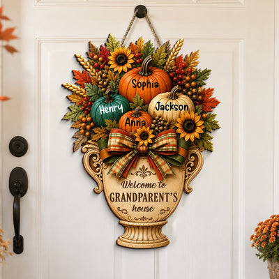 Grandparent's House Monogram Pumpkin - Personalized Door Sign - Fall Season Decor Gift, Gift For Grandma Grandpa