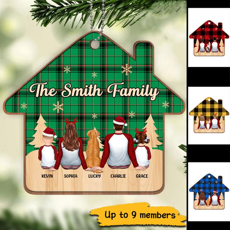 Pajamas Family In House Checkered Pattern Personalized Wooden Ornament