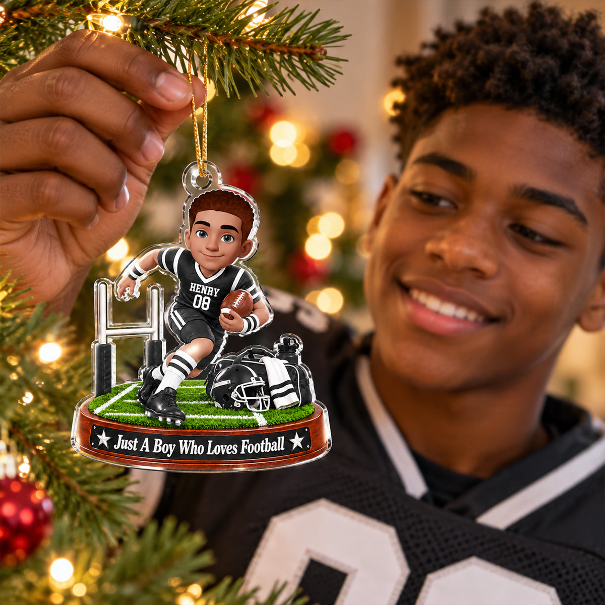 Just a Boy Who Loves Football - Personalized Acrylic Ornament - Christmas Gift for Son, Grandson
