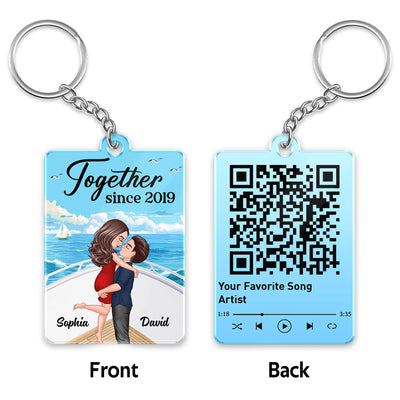 Couple Hugging Kissing On Boat Summer Favorite Song QR Code Personalized Acrylic Keychain