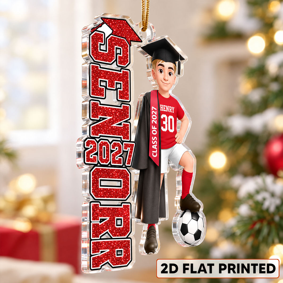 Soccer Senior 2026 2027 - Personalized Acrylic Ornament - Christmas Gift For Seniors, Daughter, Son, Granddaughters, Grandsons