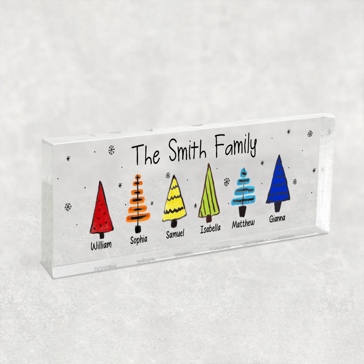 Colorful Christmas Tree Family Acrylic Desk Name Plate, Christmas Decoration